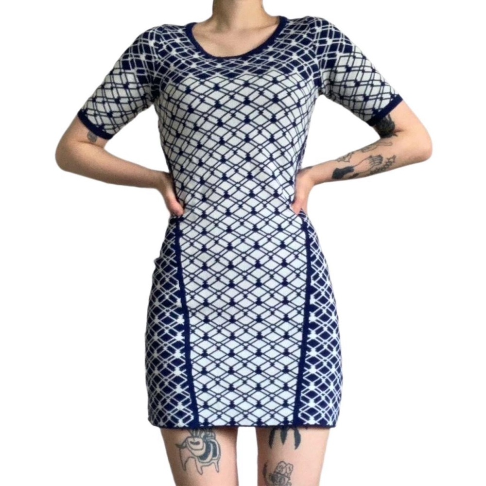 Charming Charlie Navy & White Geometric Knit Mini Dress